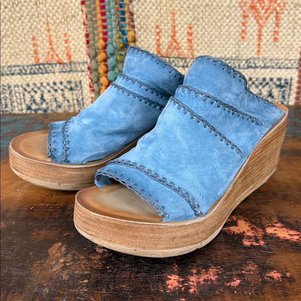 AS98 “Nelson” platform wedges in blue suede. New with tags.